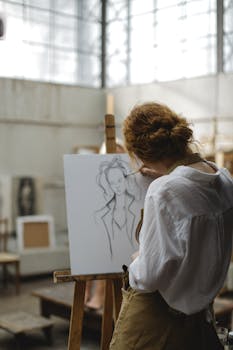pexels-photo-3778180-3778180 A young woman focuses intently as she sketches on an easel in an art studio.